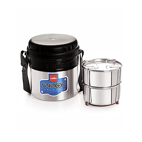 Image of Cello Carbon Insulated 2 Container Lunch Carrier, Black