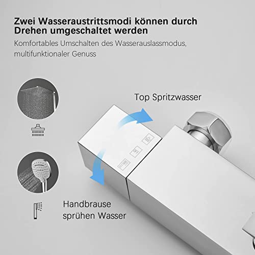 KOMIRO Duschsystem mit Thermostat, Duschset, Duschsäule Regendusche mit 30 * 30cm Kopfbrause und Duscharmatur Thermostatventil aus Kupfer für Bad