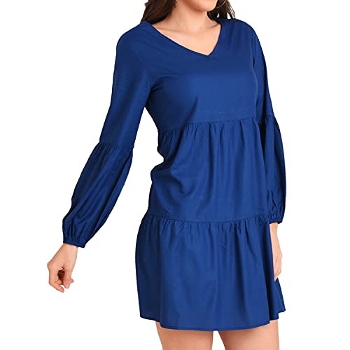 Image of Miss Lavish London Women's V Neck Tiered Summer Dress Casual Short Sleeve Swing T Shirt Mini Dresses