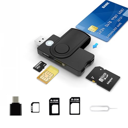 AiTURE CAC - Lector de tarjetas inteligentes, adaptador de tarjeta SIM/SD/TF/ID/IC, 5 en 2 DOD, USB C, compatible con Windows, Linux/Unix, MacOS X