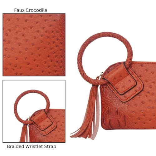 Image of NGIL Faux Leather Mini Wristlet Purse | Women's Handbag, Fashion Wristlet Wallet, Compact Everyday Purse with Fringe Tassel