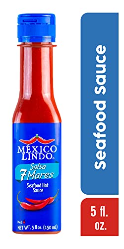Image of Mexico Lindo 7 Mares Hot Sauce | Perfect for Fish & Seafood | 10,800 Scoville Level | Spicy Flavor | 5 Fl Oz Bottles (Pack of 12)