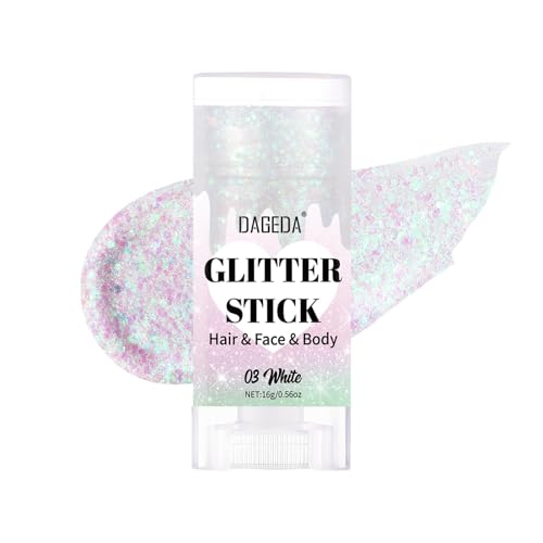 Prreal Body Glitter Stick, Sparkly Face Glitter Gel Makeup,Holographic Hair Glitters Mermaid Sequins Rave Outfit for Women, Shimmer Face Paint Stick Halloween Carnival Festival Accessories, White
