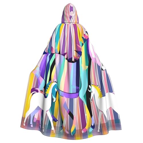 Tamiger Capa con capucha con estampado de unicornios en rayas coloridas para mujeres y hombres, capa de carnaval, renacentista, accesorio de disfraz de cosplay