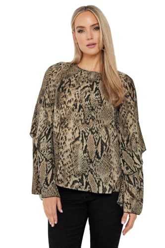 Image of Long Tall Sally - LTS Tall Snake Print Frill Sleeve Blouse - Women's Brown