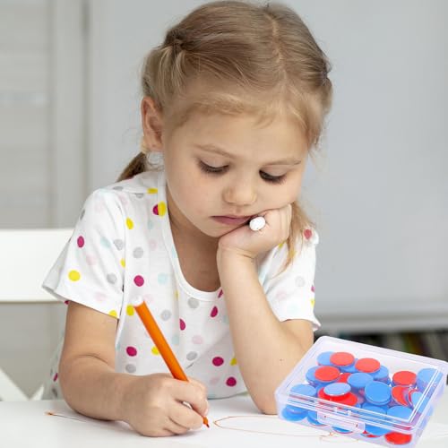 100 Stück Wendeplättchen Rot Blau Plastik Rechenplättchen Grundschule Rechenhilfe Mathematik mit Kunststoff Boxen Wendeplättchen Zählchips für Kinderhände Grundschule Rechenaufgaben