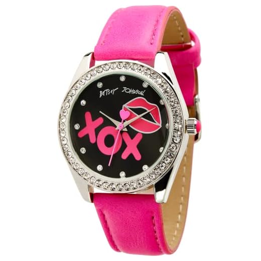 Betsey Johnson Women's Watch - Vegan Leather Strap Crystal Studded Wristwatch, Quartz Movement: BJW049, Size One Size, White/Pink