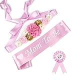 Baby Shower Maternity Sash Belly Belt, Mom to Be & Dad to Be Button Pin, Pregnancy Maternity Flower...