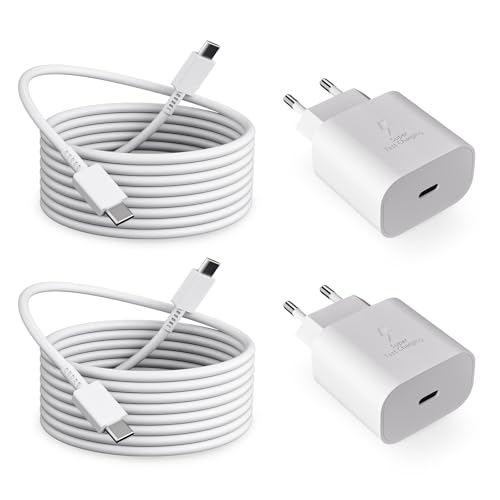 Caricabatterie Per Samsung, 2-Pack 25W Caricatore Rapido Alimentatore USB C con Cavo Tipo C da 2M per Samsung Galaxy A15/A14/A20/A34/A35/A40/A53/ A50/A54/A55/S25/S24/S23/ S22 Ultra/ S21/S20 FE/S10