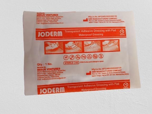 JOMED Waterproof & Transparent Film Dressings with Pad, size : 5x7.2cm, Pack of 10 pcs …