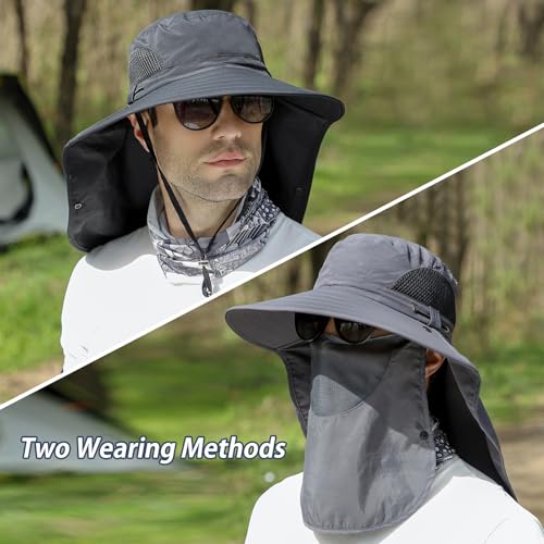Image of ALANDUO Wide Brim XXL Sun Hats for Men Big Head, UPF 50+ Fishing Sun Hat with Neck Face Flap, Safari Boonie Hat for Men Women