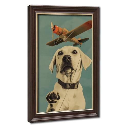 Toile Labrador aviateur rétro 61x91 cm, déco murale grand format