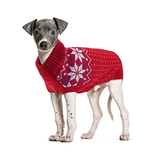 FUAMEY Dog Christamas Sweater, Warm Dog Sweater Classic Snowflake New Year Turtleneck Sweaters Knitwear Cold Weather Dogs Pullover for Small Medium Do