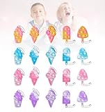 novcit 20 Pcs Silicone Ice Cream Shape Pop Stress Relief Ice Cream Mini Push Pop Bubble Fidget Keychain Toy - Multi-colored for all ages