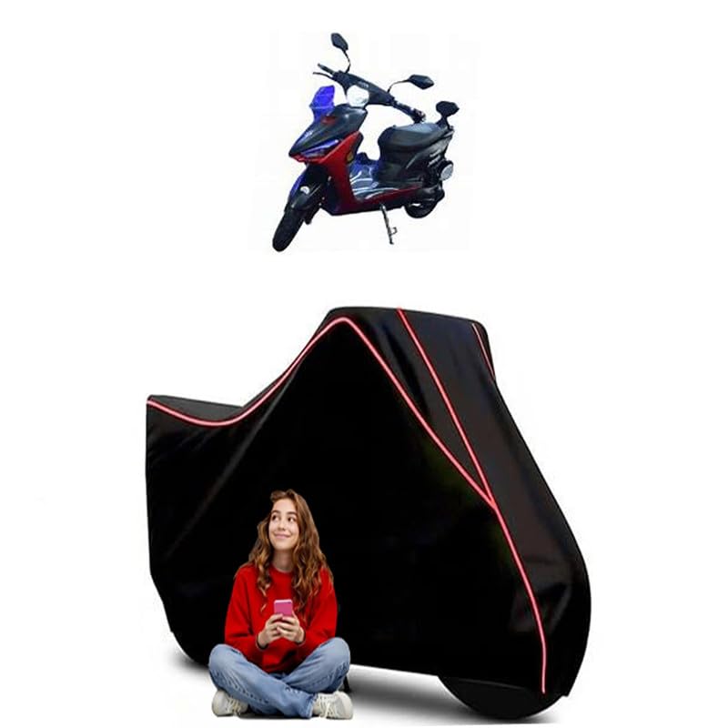 Image of Avan Trend E Scooty Bike Cover Water Resistant Outdoor Use Universal Fit Scooters Motorcycles Heavy Duty UV Protection Dust Rain Scratch Resistant Elastic Bottom Black Blue Piping