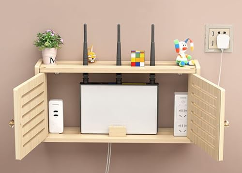 Étagère murale cache-câbles en bois pour box internet et multiprises