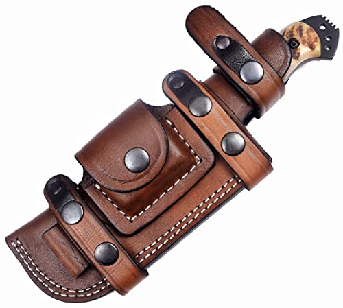 Ottoza Hunting Knife with Sheath - Ram Horn Handle, 1095 High Carbon Steel Knife, Outdoor Knife Survival Knife Camping Knife Bushcraft Knife Tactical Knife, Fixed Blade Hunting Knives for Men Horizontal Carry Knife Sheath 353