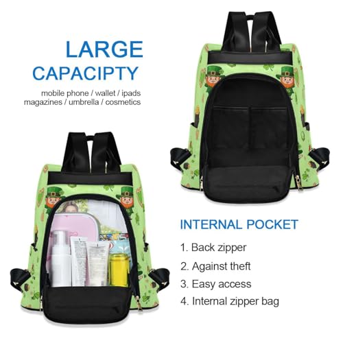 Sac à dos motif léprechauns vert pour femme avec zip sécurisé - 5