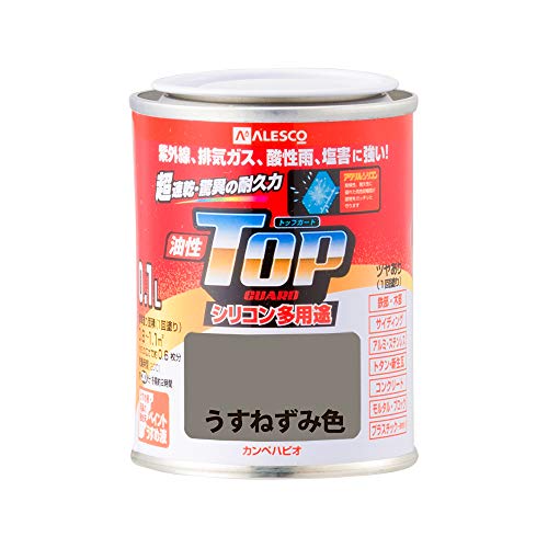 カンペハピオ ペンキ 塗料 油性 つやあり シリコン樹脂 多用途 超速乾 さび止め剤入り トップガード うすねずみ色 0.1L 油性塗料 日本製 00017640431001
