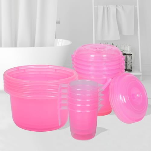 Image of Kuber Industries Set of 15 Bathroom Combo Set | 5 Piece Bucket-13 L & 5 Piece Mug-1100 ml with 5 Piece Tub-25 L Bathing Set | Bathroom Combo Set | Bathroom Accessories Set | Transparent Pink