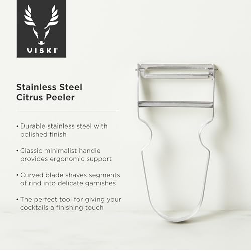Image of Viski Citrus Peeler Tool, Fruit Peeler for Cocktails, Bar Peeler Stainless Steel, Lemon Peeler, Professional Grade Cocktail Peeler, Bartender Tools