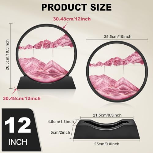 Image of Wai Danie Moving Sand Art Picture 3D Hourglass Deep Sea Sandscape Liquid Motion Display Painting Flowing Sand Frame Relaxing Desktop Home Office Work Decor (Pink,12 Inches)