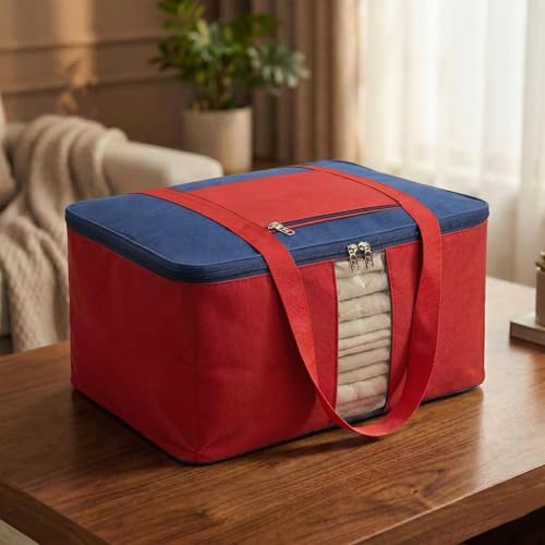 Image of EASY HOME 70 litre Storage Bags for Clothes Large | Cloth Storage Organizer with Zip Closure | Wardrobe Bag for Sarees & Blankets | Moisture Proof Nylon Cover Bag (Pack of 1)
