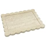 LUUDYOTU Real Natural Scalloped Travertine Tray, Beige Travertine Stone Tray, Luxury Rectangle Marble Catchall Decorative Tray for Vanity Bathroom Kitchen Coffee Table Jewelry Perfume Home Decor