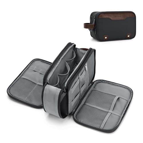 Wedama Toiletry Bag for Men, Medium Hanging Travel Toiletry Bag, Extra Electronic Organizer Bag Waterproof Shaving Bag for Toiletries with PU Handle for Travel Business Trips Swim Camping, Grey