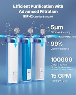 VEVOR Whole House Water Filter System, 3-Stage | Sediment, GAC, CTO | 4.5" x 20" Home Water Purifier Filter Reduce Chlorine, Chemicals, VOCs, Bad Taste, Odor, Rust