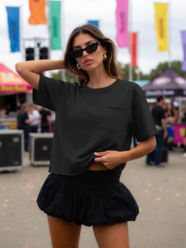 Image of ATHMILE Womens Crop Tops Workout Shirts Gym Oversized Spring Summer Basic Tees Short Sleeve Casual Loose Drop Shoulder 2026