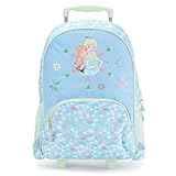 DISNEY STORE Official Frozen Rolling Backpack - Kids Backpack with Embroidered Accents, Adjustable Straps, Zip Compartments & Mesh Pockets, Screen Art Featuring Anna, Elsa & Iridescent Accents
