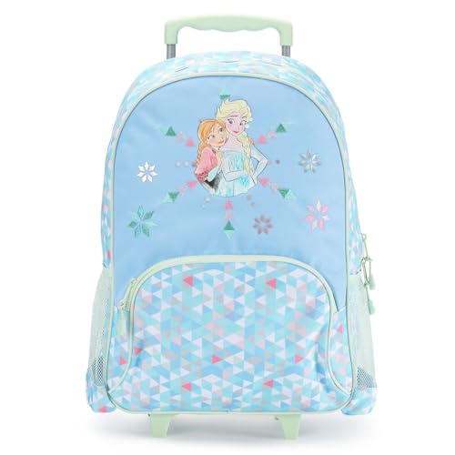 DISNEY STORE Official Frozen Rolling Backpack - Kids Backpack with Embroidered Accents, Adjustable Straps, Zip Compartments & Mesh Pockets, Screen Art Featuring Anna, Elsa & Iridescent Accents