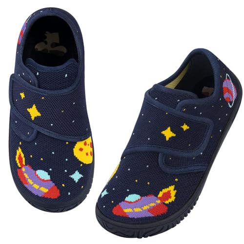 IceUnicorn Hausschuhe Kinder Jungen Atmungsaktiv Pantoffeln Mädchen Rutschfest Kindergartenschuhe Leicht Unisex Slippers(Marineblauer Kosmos 30EU)