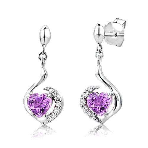 Preisvergleich Produktbild ByJoy Damen-Ohrringe 925 Sterling- Silber Herzschliff Lila Amethyst