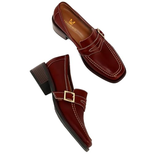Image of MOOMMO Women Chunky Heel Penny Loafers Square Toe Buckle Slip On Comfort | Office Ladies Loafer Pumps 2 inch Stacked Block Heel Dress Loafers Oxfords Walking Dress Shoes Casual Size 4-11 M US