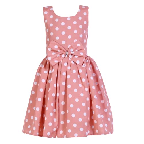 S.M.F Girl's Beautiful DOTT Printed Casual Polycrepe Knee Length Sleeveless Dress