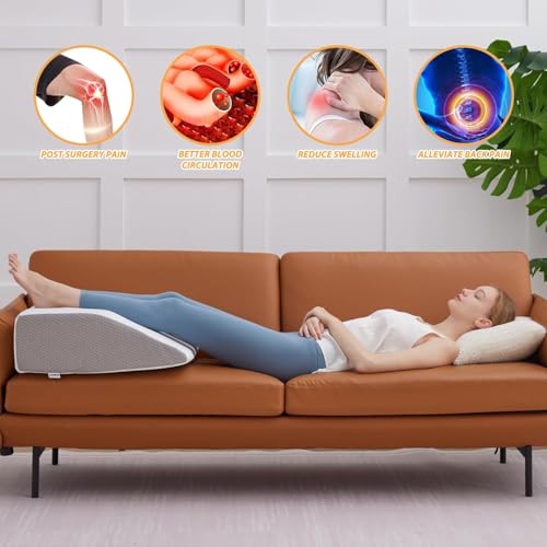 Image of Proliva Leg Elevator Pillow for LegSupport-Wedge Pillows Memory Foam HR-Leg Pain Relief Pillow for Sleeping-LegWedge Cushion for Varicose Veins & Post Recovery Regular Size (White-Grey)