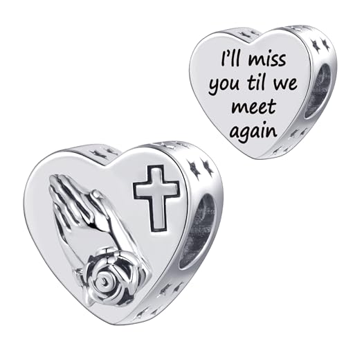SBI Jewelry Abalorio de corazón de oración compatible con pulseras Pandora Moments para pérdida familiar, recuerdo de pérdida cruzada, amigo, cumpleaños, aniversario, Cobre, No es una piedra preciosa