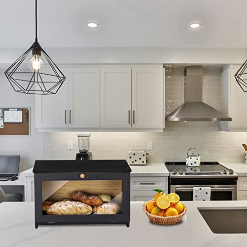 Homekoko Wood Bread Box For Kitchen Counter, Single Layer Bamboo Large Capacity Food Storage Bin (Black) #TOP4