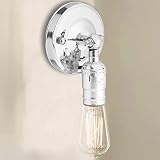 Garosa Vintage E27 Uchwyt Ścienny Kinkiet Metalowa Podstawa Lampy Ściennej Z Przełącznikiem Do Kuchni Domowej Jadalnia Loft Kawiarnia (Srebrny)