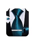 DiBanGu Mens Silk Necktie Solid Color Tie and Pocket Square Cufflink Tie Clip Set Woven Plain Ties for Men Wedding Party, Dark Teal