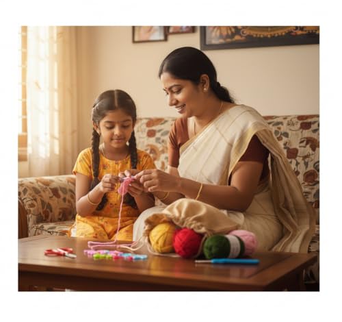 Image of VIHARINI Crochet Kit for Beginners with Yarn, Crochet Hooks, Stitch Markers, Knitting needles, DIY Tools & Crochet Thread - Complete Crocheting Set for Adults and Kids (Multi-Colour) with Drawstring bag (5 yarn set with Bag)