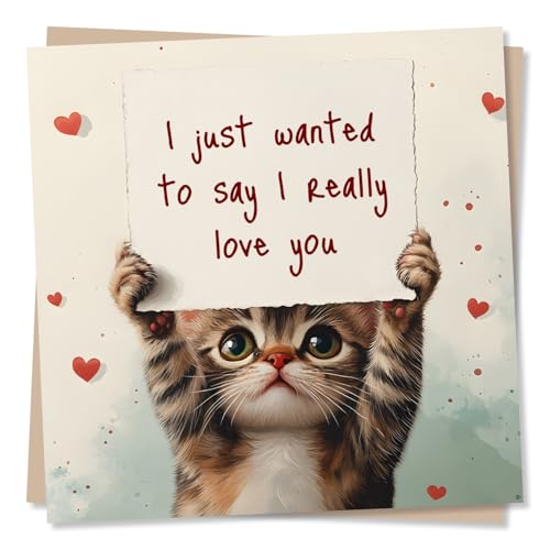 Adorable Happy Birthday or Anniversary Card for Partner - Cat Lover, Animal - I Really Love You - Kitty, Meow - Valentines For Husband, Wife, Boyfriend, Girlfriend