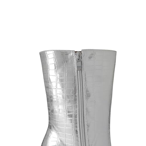 Mid Calf Boots Women Crocodile Leather Boot Stiletto Heel Wide Calf Booties4