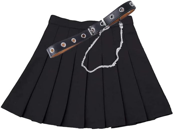 AULKEEP Womens Black Mini Pleated Skirts Goth High Waist A Line Punk Skirt School Uniform Short Skirts with Belt - Image 6