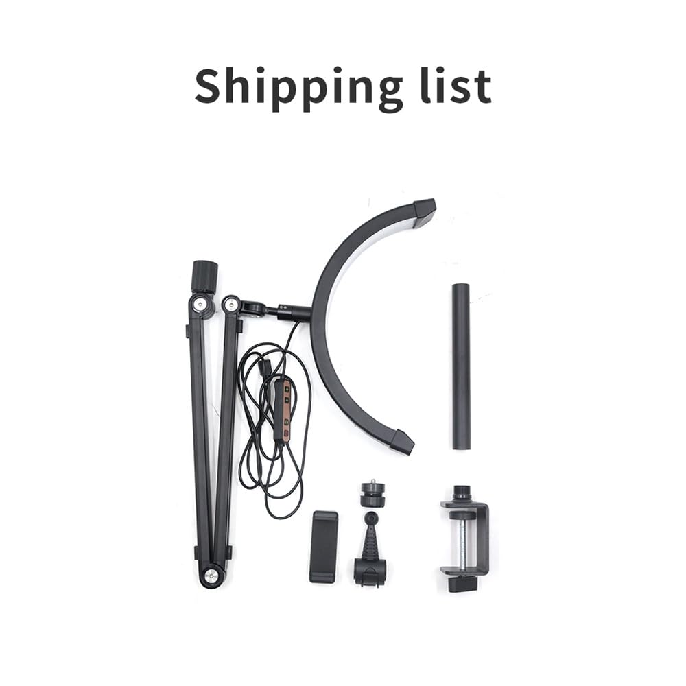 Andoer Lámpara LED de vídeo de 10 W, regulable, lámpara de media luna, 3200 K-5600 K, lámpara LED de suelo para pestañas con cable USB, abrazadera C, soporte para vlogging, salón de belleza,