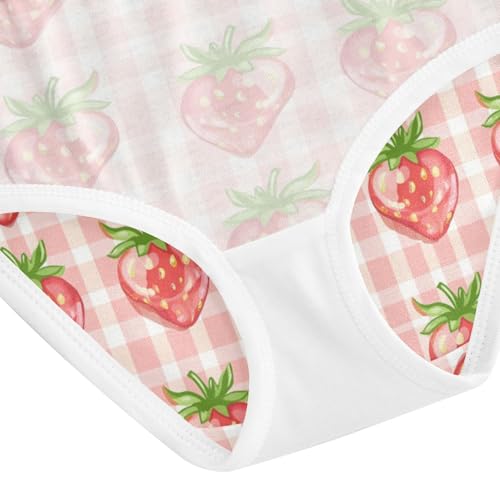 ZZKKO Strawberry Checkered Girls Underwear Toddler Panties for Girls Comfort Brief Size 2-8T4