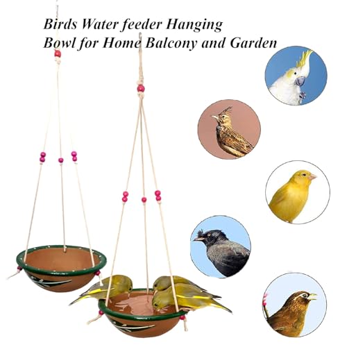 Image of JAINSONS PET PRODUCTS Hanging Outdoor Bird Feeder | Earthenware Bird Feeding /Watering Bowl for Birds Pack of 2