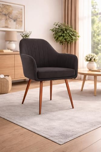Image of Plush Dining Chair | Accent Chair for Living Room Bedroom Restuarant | Velvet Fabric & Thick Cushion Seat with Sturdy Glossy Metal Legs (Bronze Legs, Black)
